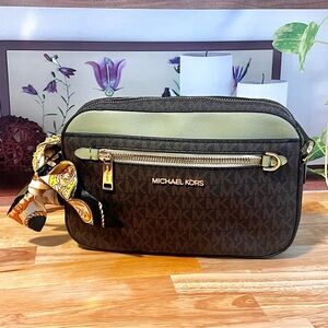 Michael Kors Jet Set Brown & Sage Green Signature Crossbody Bag